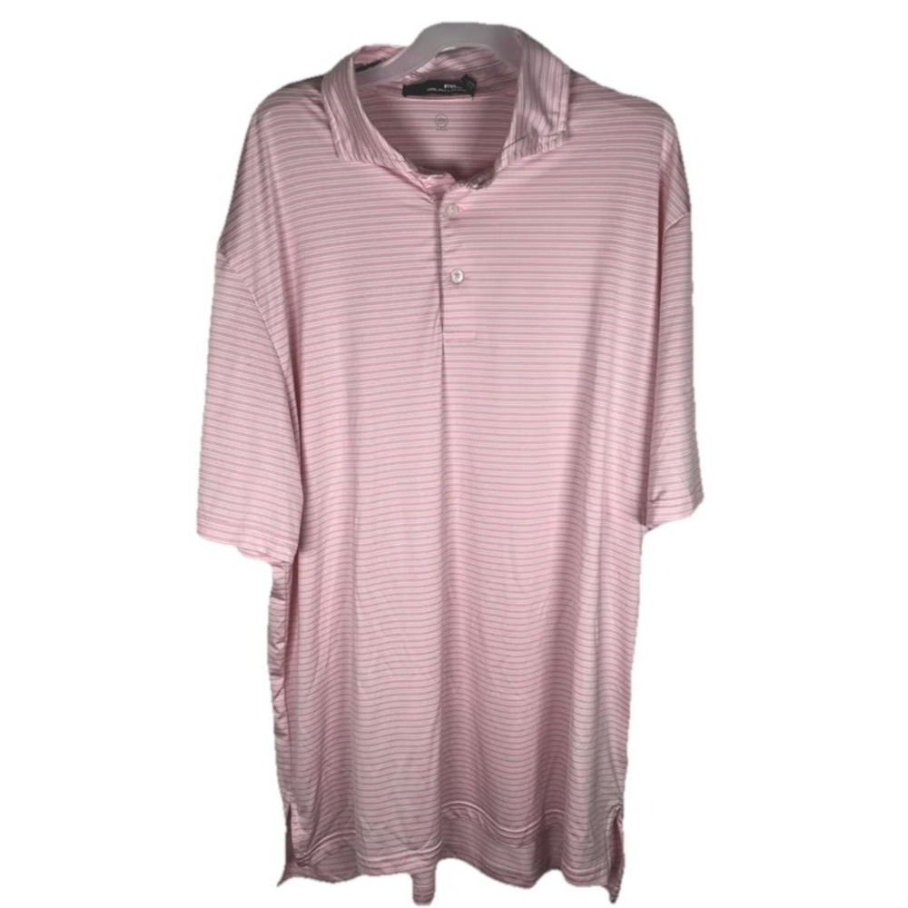 RLX Ralph Lauren Mens Pink White Striped Wicking Golf Polo Shirt Size M